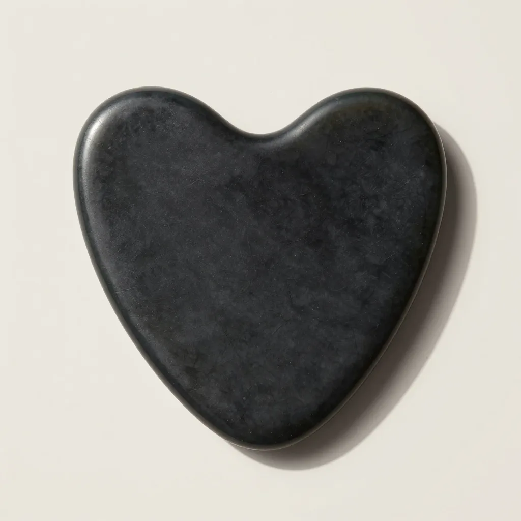 A heart-shaped polished obsidian gua sha board