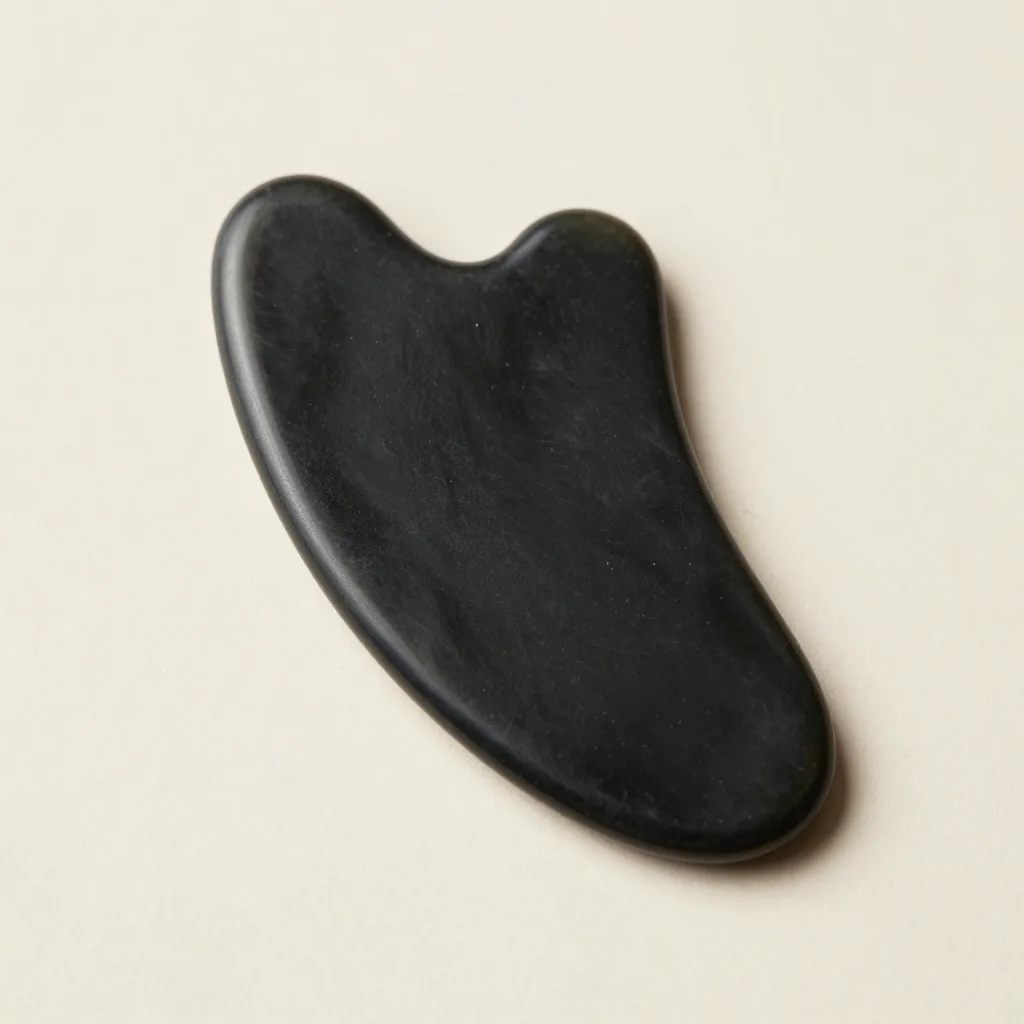 A wing-shaped obsidian gua sha board